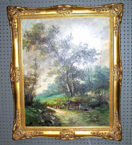 Appraisal: Oil on Canvas by L R Colberti Stream landscape oil