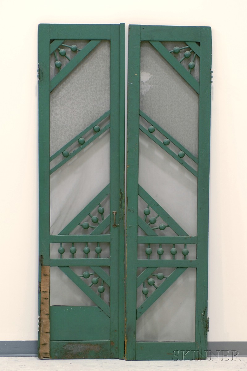 Appraisal: Pair of Late Victorian Green-painted Ball and Stick Screen Doors