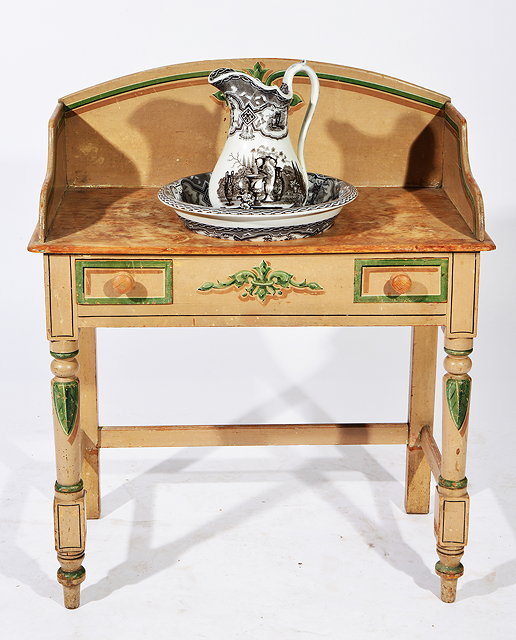 Appraisal: A VICTORIAN PAINTED PINE TWO DRAWER WASH STAND with galleried