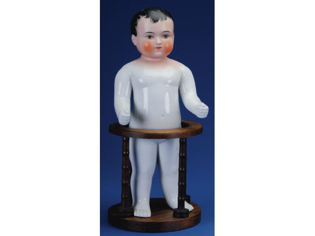 Appraisal: Large Frozen Charlie with Wooden Stand Germany ca one-piece white