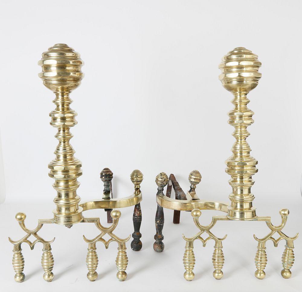 Appraisal: Pair of American Empire Brass Andirons circa - Pair of