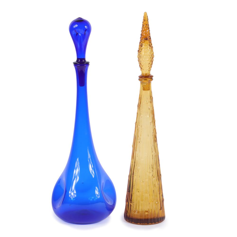 Appraisal: TWO MCM GLASS GENIE BOTTLE VASES COBALT BLUE HAND BLOWN