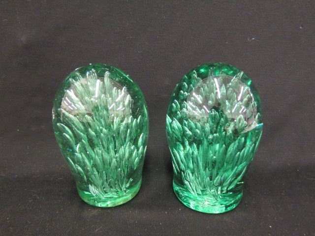 Appraisal: Pair of Early Paperweights blue green glass with controlled bubble