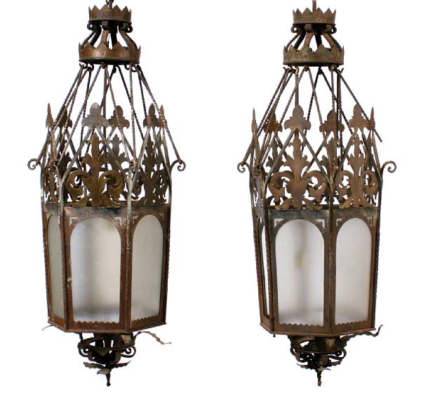 Appraisal: A pair of Renaissance Revival hanging lanterns height approximately in