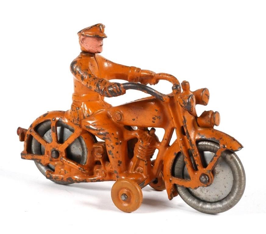 Appraisal: ANTIQUE CAST IRON HUBLEY MOTORCYCLE POLICEMANCast Iron toy Hubley Orange