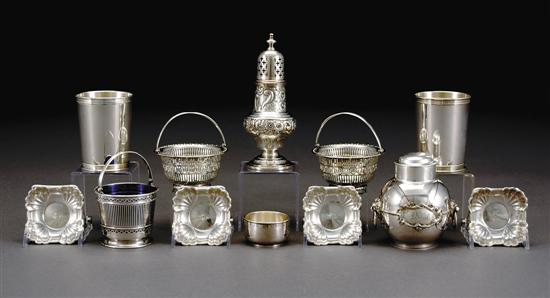 Appraisal: Collection of silver dishes and beakers pair of Gorham reticulated