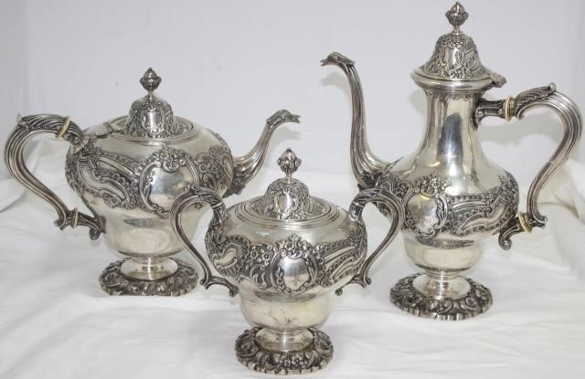 Appraisal: -PIECE ORNATE STERLING SILVER PORTUGUESE TEASET TO INCLUDE COFFEE POT