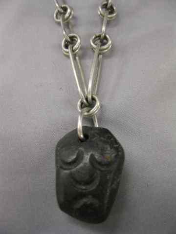 Appraisal: Sterling Carved Stone Pendant Necklaceby Winfred Clark Shaw '' long