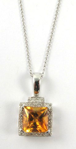 Appraisal: CITRINE AND WHITE GOLD PENDANT NECKLACE with appraisal The pendant