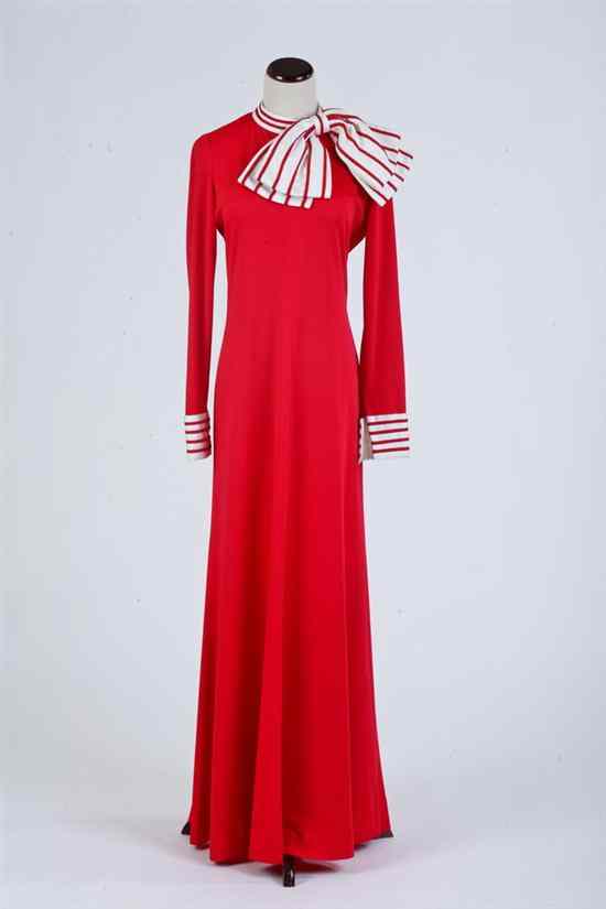 Appraisal: VINTAGE MALCOLM STARR RED AND WHITE MAXI DRESS WITH BOW