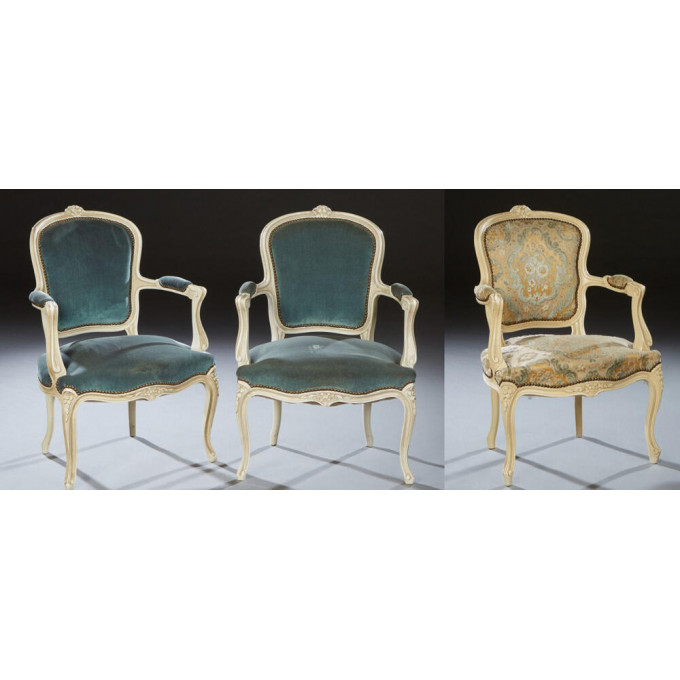 Appraisal: Group of Three French Polychromed Carved Beech Louis XV Style