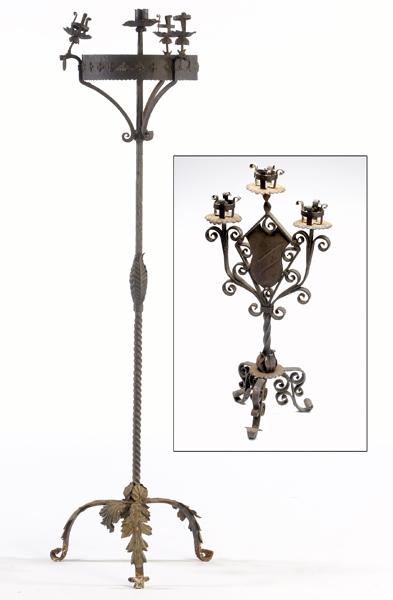 Appraisal: ARTS CRAFTS LIGHTING Floor-standing and tabletop candelabra both from the