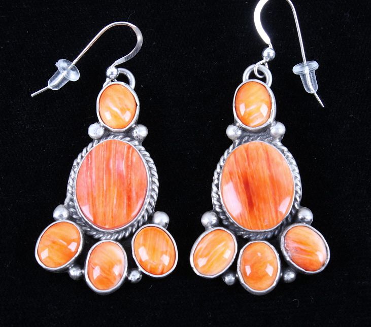 Appraisal: Navajo Spiny Oyster Sterling Silver Earrings For your consideration is