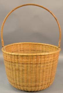 Appraisal: Large Nantucket style basket with swing handle ship and whales