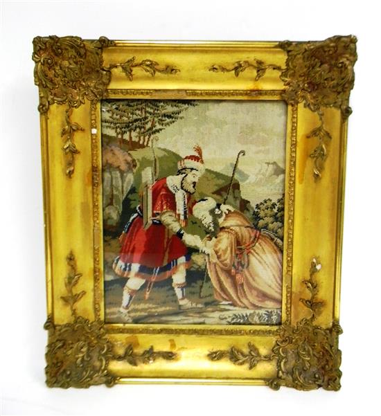 Appraisal: th C needlework picture in elaborately molded and gilded frame