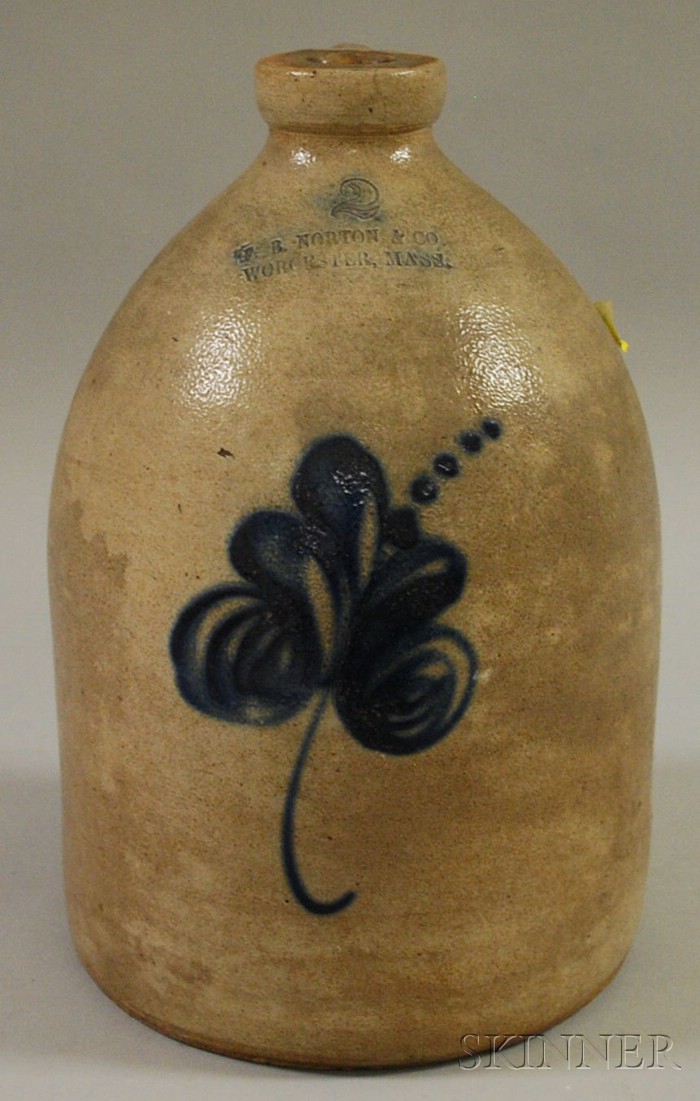 Appraisal: F B Norton Co Worcester Mass Cobalt Floral-decorated Two-gallon Stoneware