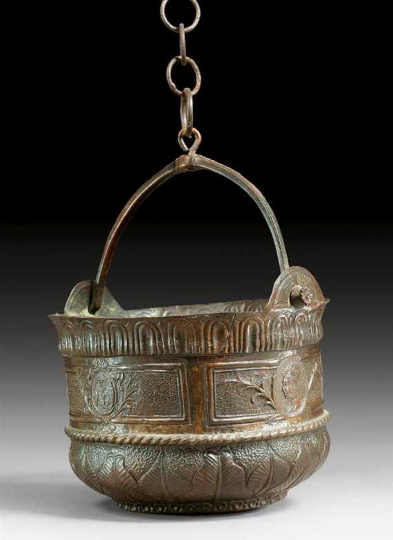 Appraisal: SMALL CALDRON WITH THE SFORZA COAT OF ARMS Renaissance Lombardy