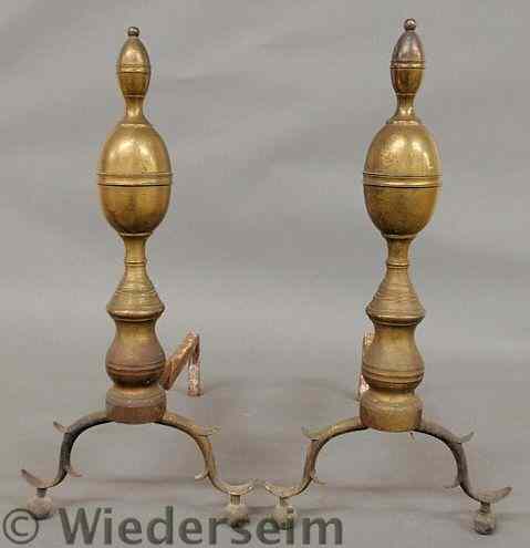 Appraisal: Large pair of Federal brass double lemon-top andirons c with