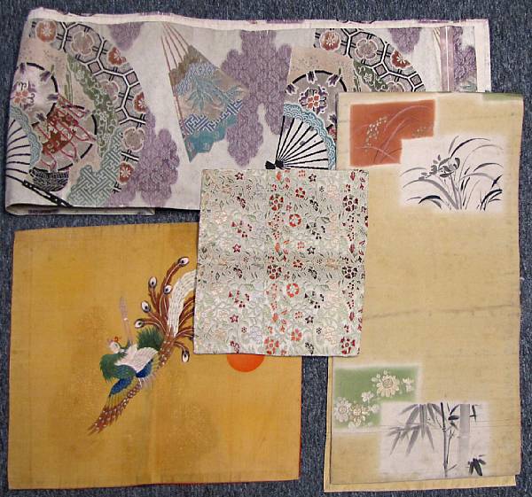 Appraisal: A group of four Japanese textile fragments Including two obi