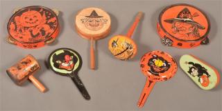 Appraisal: Eight Various Halloween Tin Lithograph Noise Makers Largest diam