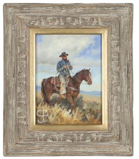 Appraisal: Shawn Cameron Cowboy on horseback holding a rope signed with