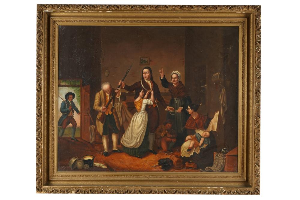 Appraisal: TH CENTURY AMERICAN SCHOOL FIGURES IN INTERIORoil on canvas unsigned