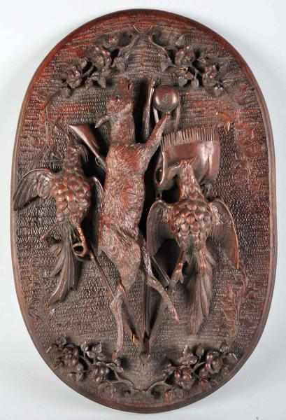 Appraisal: Carved Wood Back Forest Plaque With two birds and deer