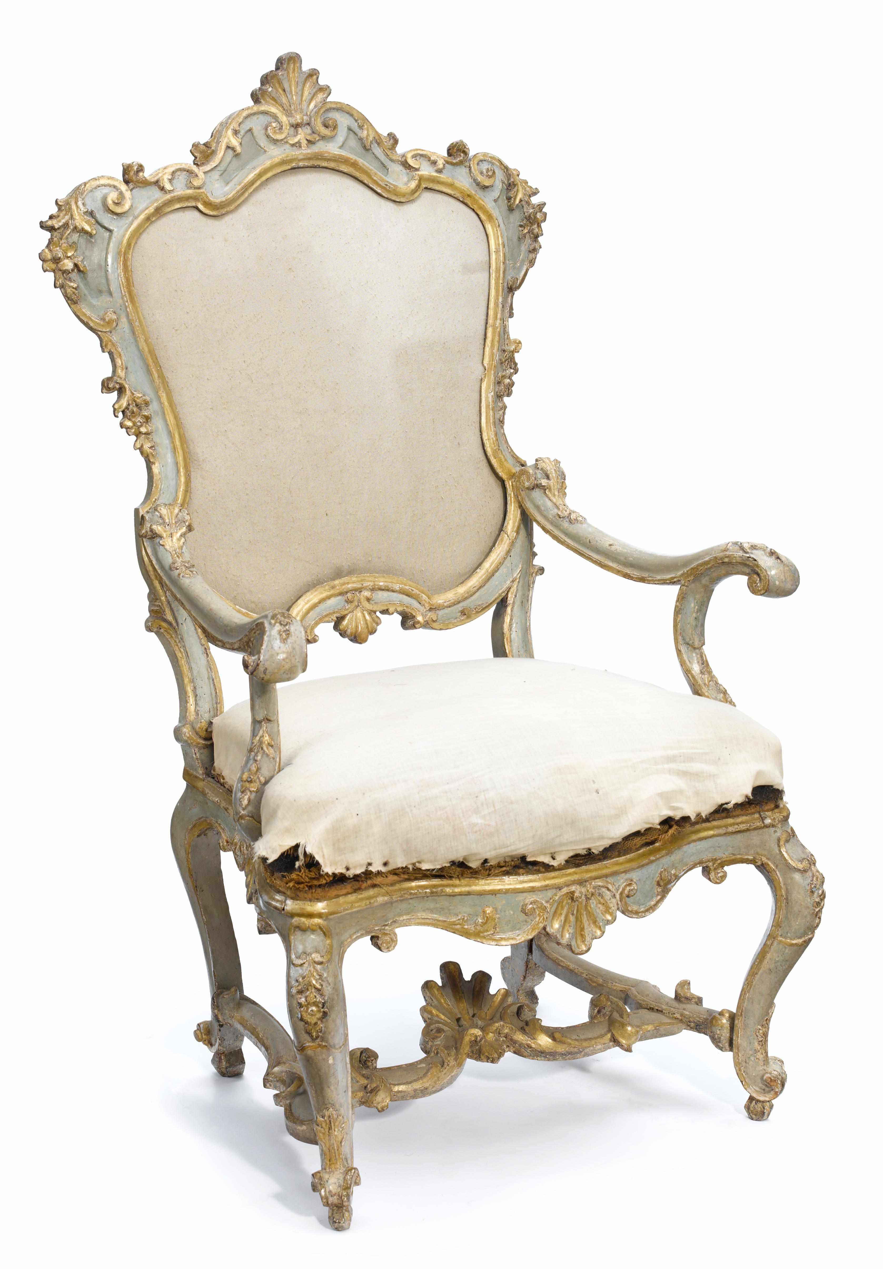 Appraisal: A Venetian Rococo parcel gilt and paint decorated armchair mid