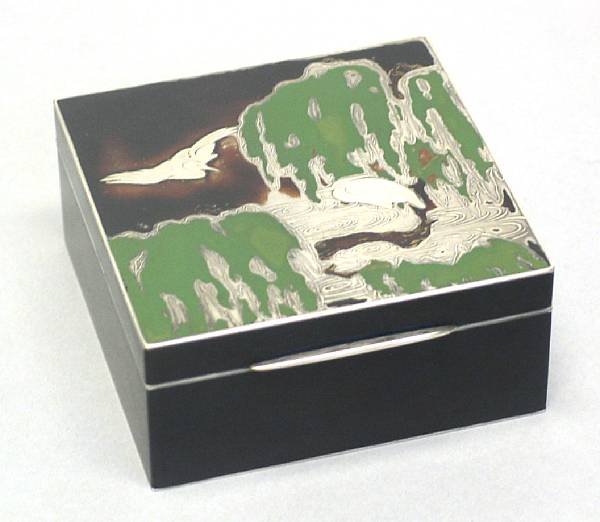 Appraisal: A Japanese silver and wood hinged box The cover with