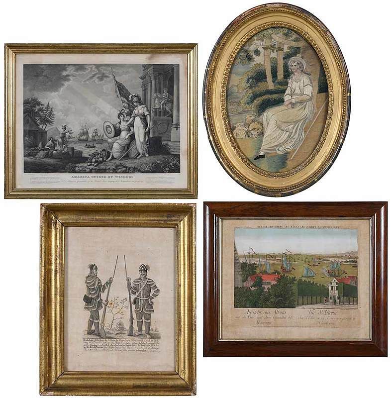 Appraisal: Four Framed Works of Art th- th century Three engravings