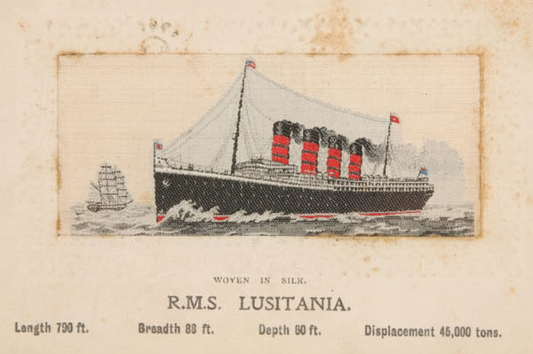 Appraisal: Two Stevengraph woven silk postcards with images of the Lusitania