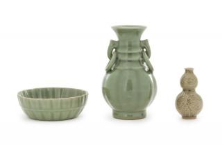 Appraisal: Three Celadon Glazed Porcelain Articles Three Celadon Glazed Porcelain Articles