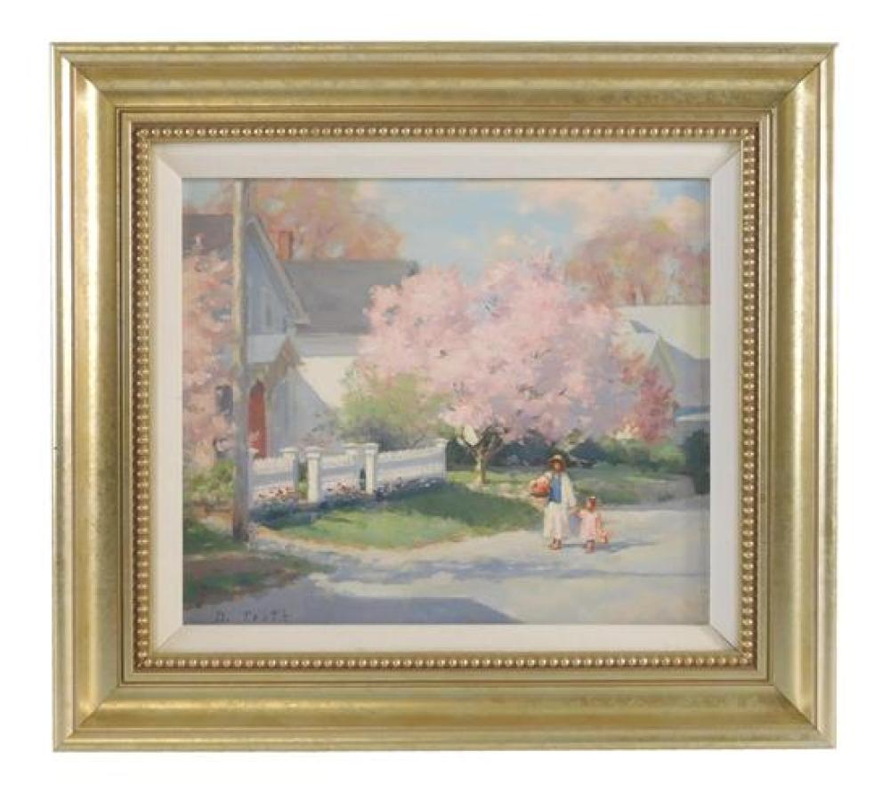 Appraisal: Dan Truth American b Flowering Dogwoods depicts woman and child