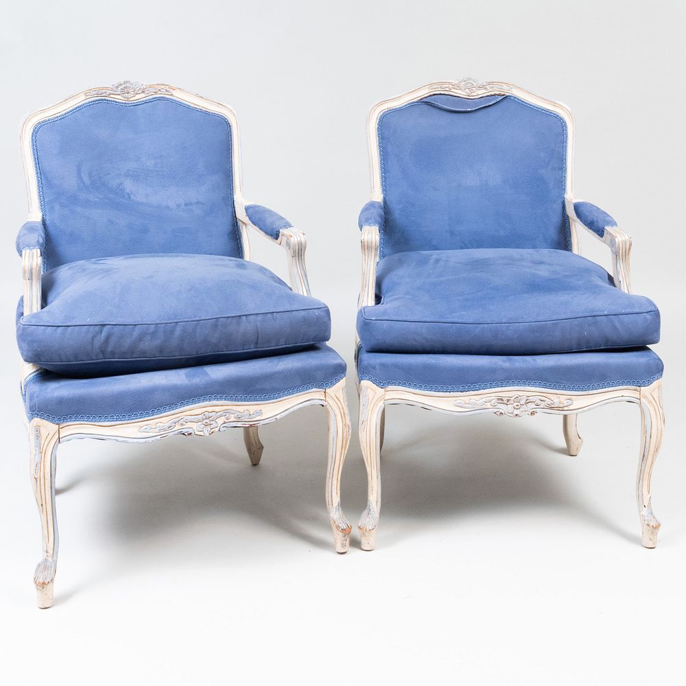 Appraisal: Pair of Louis XV Style Painted Fauteuils en Cabriolet x