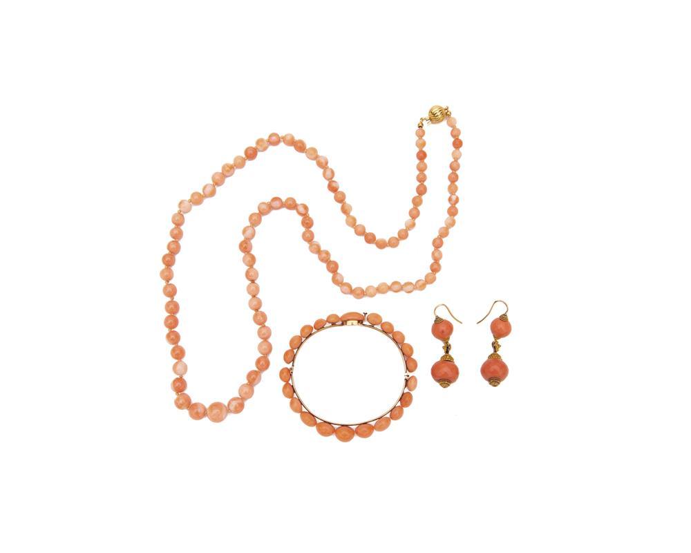 Appraisal: Collection of Gold and Coral Jewelry comprising a k gold