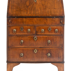 Appraisal: A George II Walnut Slant-Front Bureau Mid- th Century Height