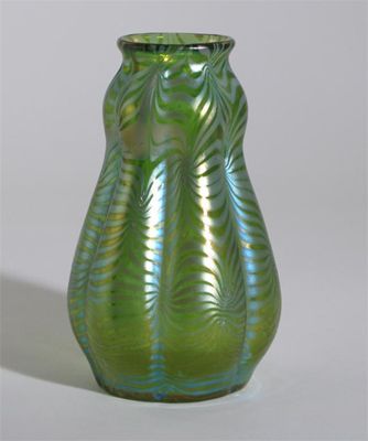 Appraisal: A Loetz glass vase ribbed gourd form with everted rim