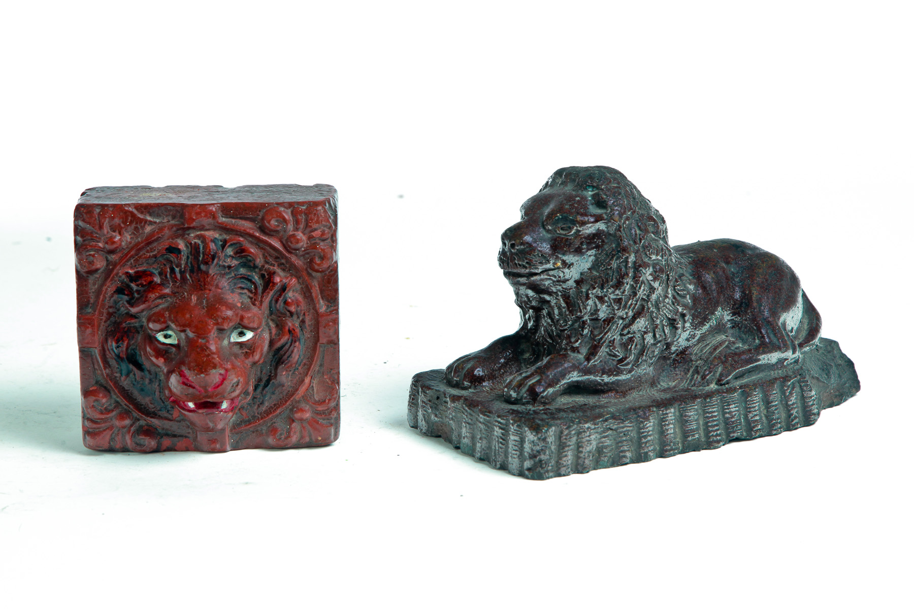 Appraisal: TWO AMERICAN SEWERTILE PIECES Late th-early th century Reclining lion