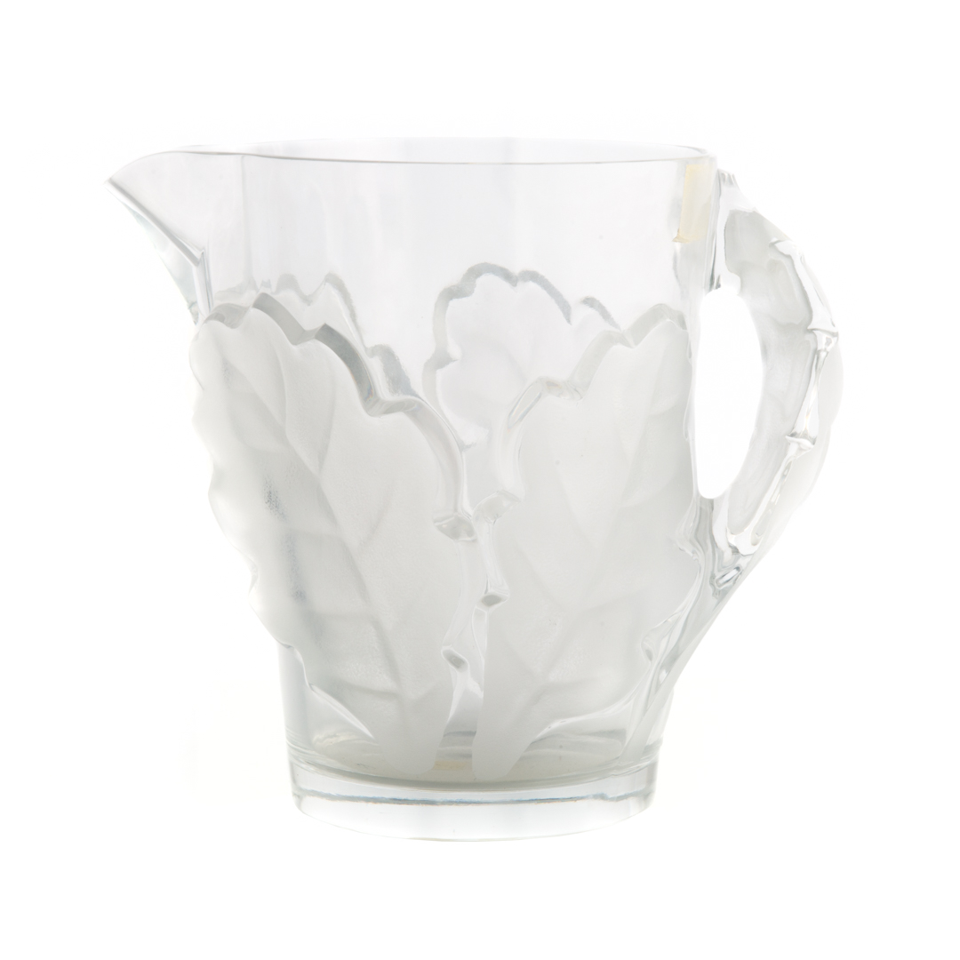 Appraisal: Lalique crystal Chene Oak pitcher leaf relief decoration inscribed Lalique