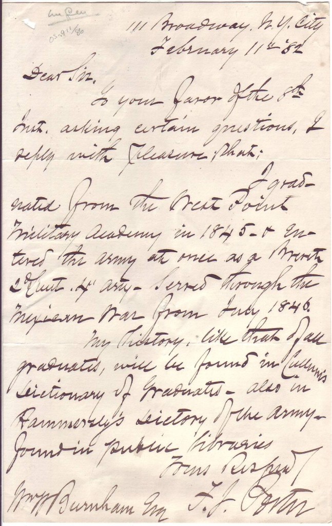 Appraisal: PORTER FITZ-JOHN Autograph Letter Signed 'F J Porter ' to