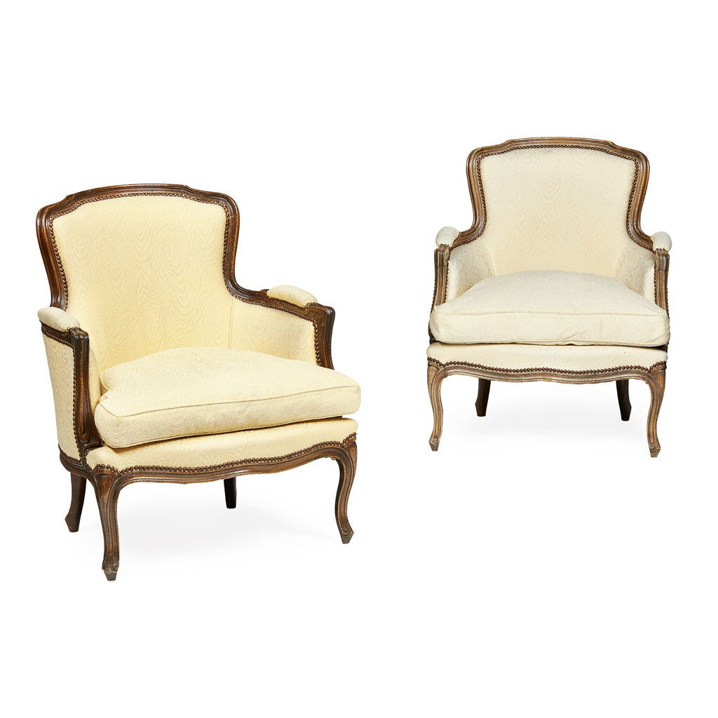 Appraisal: PAIR OF FRENCH HEPPLEWHITE STYLE MAHOGANY FRAMED ENCLOSED ARMCHAIRS TH