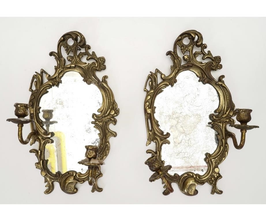 Appraisal: Pair of Italian gilt brass wall sconces circa with mirrored