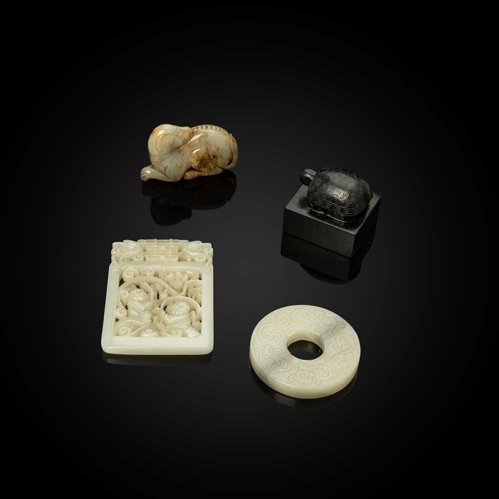 Appraisal: GROUP OF FOUR JADE PIECES comprising a greyish white with