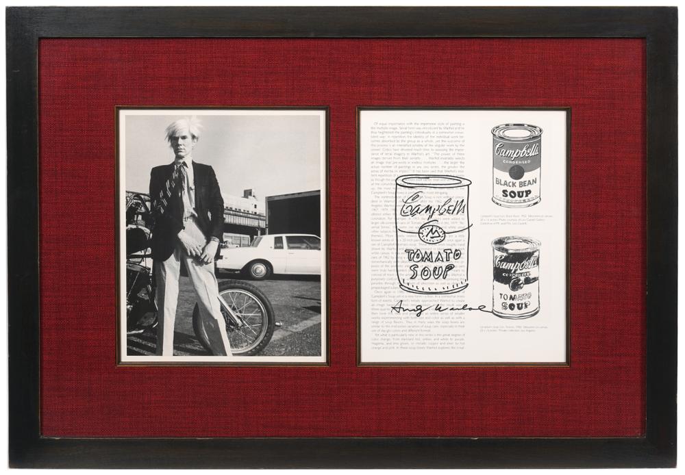 Appraisal: STYLE OF ANDY WARHOL FRAMED PHOTO AND ARTICLEFramed photo of