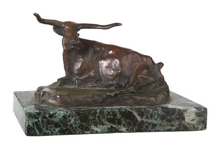 Appraisal: CHARLES M RUSSELL XT Bar Longhorn Bronze sculpture on a