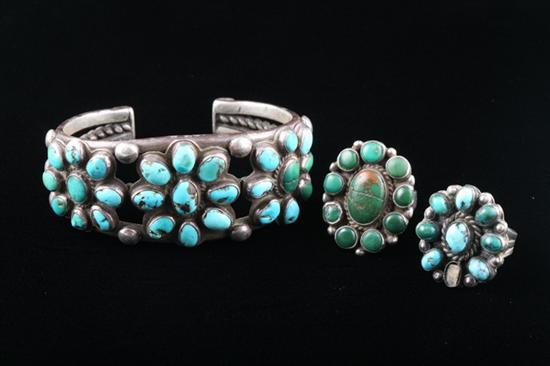 Appraisal: NATIVE AMERICAN ZUNI CULTURE STERLING SILVER AND TURQUOISE CLUSTER BRACELET