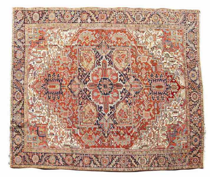 Appraisal: Heriz Room Size Carpetwool base with central medallion on brick