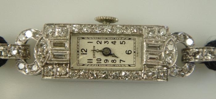 Appraisal: Croton platinum diamond ladies wristwatch with j Swiss movement diamonds