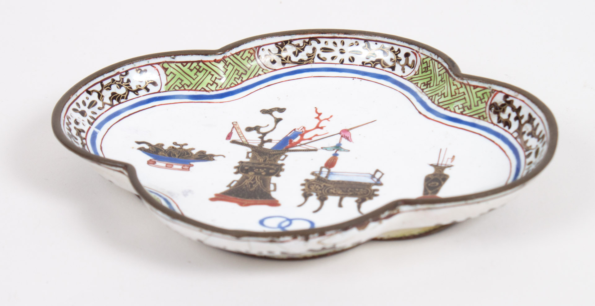 Appraisal: Chinese Canton enamel lobe-shaped dish mid- th century sacred object