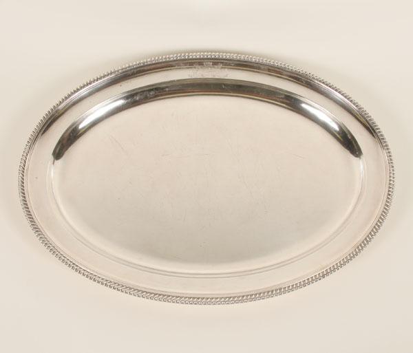 Appraisal: George III sterling silver serving tray of oval form with